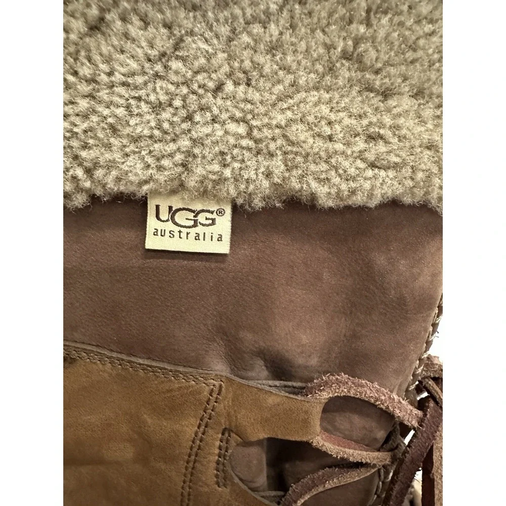 Ugg Australia Leather Boots Womens Size 9 Sheepskin Brown
